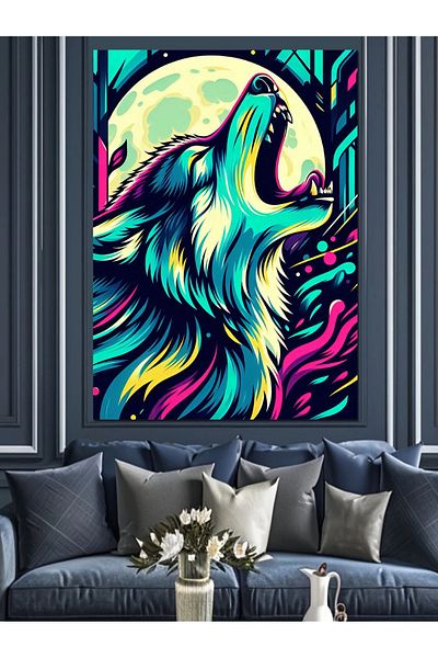 Tablomega Colorful Howling Wolf Decorative Canvas - Mdf Wooden Painting