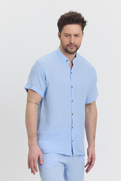 TCT TEKSTİL Cămașă pentru bărbați - Cămașă cu mânecă scurtă cu guler Halim din muselină - 4080