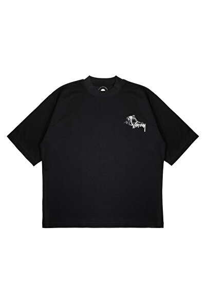 PURE EFFECT تي شيرت من القماش مطبوع عليه صورة رجل عمل Stussy كبير الحجم للجنسين