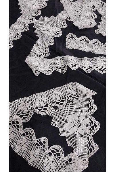 Papatyam Hand Knitted Crochet 1 Piece (158cm) and 2 Pillows (90cm) Vintage/Lace