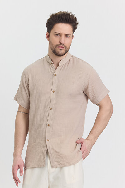 TCT TEKSTİL Ανδρικό πουκάμισο - Μουσελίνα Halim με κοντό μανίκι - 4080