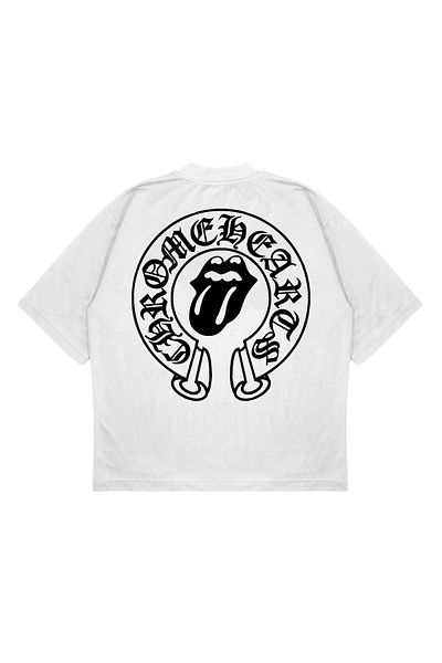 PURE EFFECT Μπλουζάκι Unisex Oversize Chrome Hearts & Rolling Stone με στάμπα με στάμπα με χοντρό ύφασμα