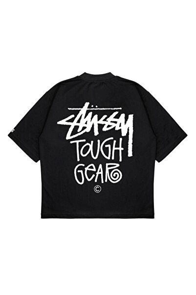 PURE EFFECT Unisex Oversize Stüssy Tough Gear Baskili Baskılı Boxy Fit Kalın ...