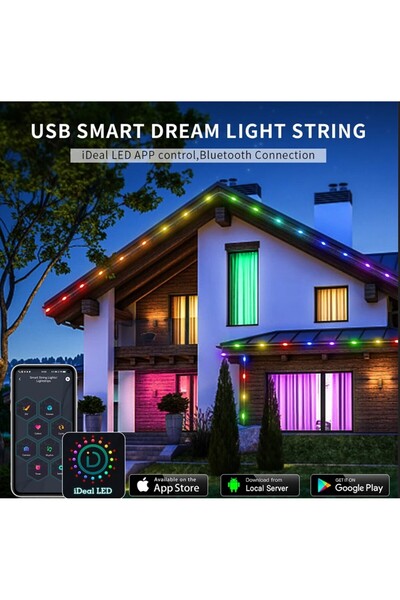sgeteknoloji Bluetooth 10 Metre 100 Led Rgb 16 Modlu Kumandalı Telefon Kontrollü Şerit Led Peri Led Işık