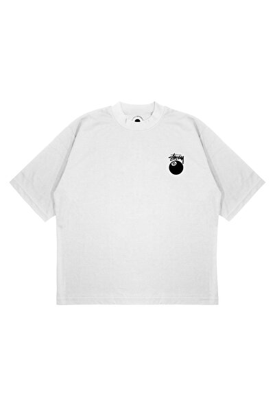 PURE EFFECT Unisex Oversize Stussy 8 Baskılı Boxy Fit Kalın Kumaşlı T-shirt