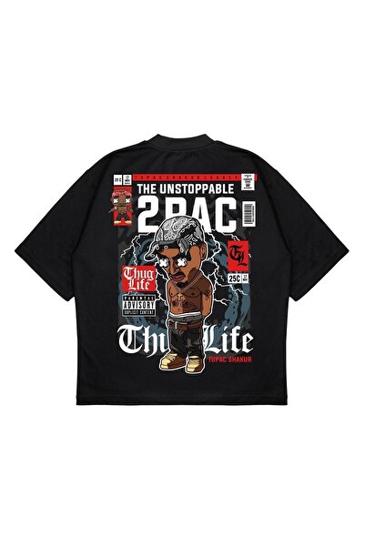 PURE EFFECT Tricou unisex oversize 2pac cu imprimeu pe spate, cu croiala groasă