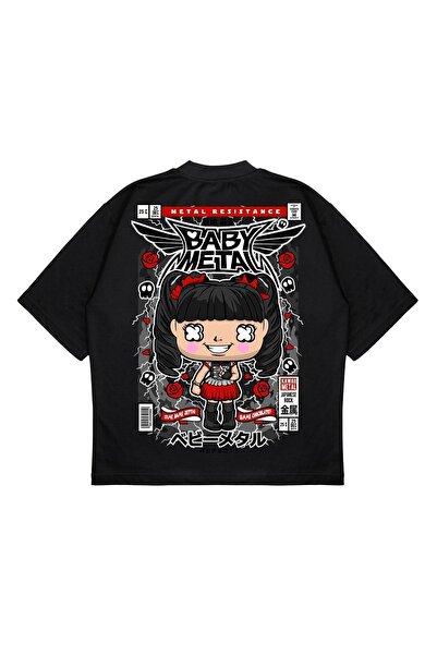 PURE EFFECT Unisex Oversize kroj Baby Metal Back Štampano Boxy Fit Debeli Mat...