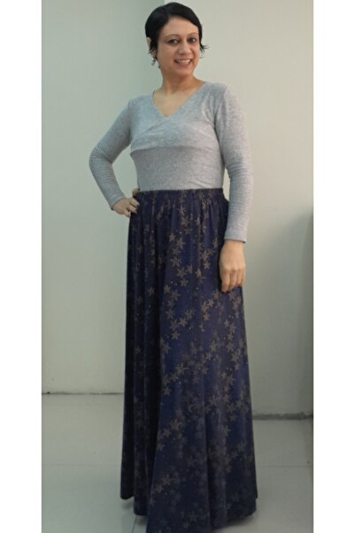 Mertcan Butik Синя спідниця з візерунком зірок, 6 частин, з еластичною талією, з віскозного трикотажу