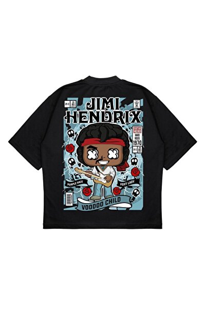 PURE EFFECT Μπλουζάκι Unisex Oversize με στάμπα Jimi Hendrix στην πλάτη, σε φ...