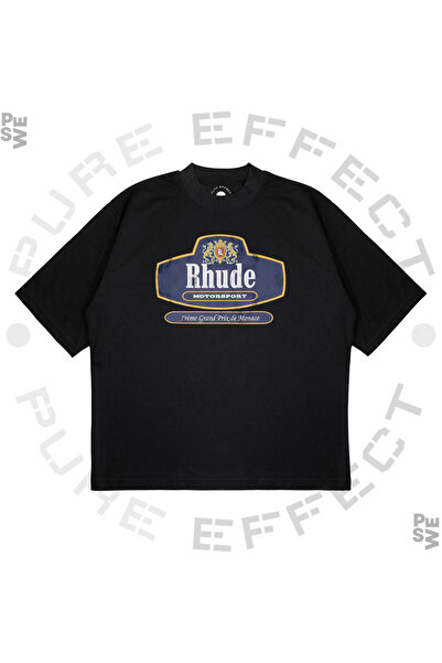 PURE EFFECT تي شيرت من القماش ذو تصميم مربع مناسب للجنسين مقاس كبير باللون ال...