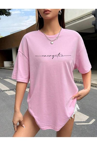 SELENA BUTİK Μπλουζάκι Unisex Pink Energetic Cotton Oversize