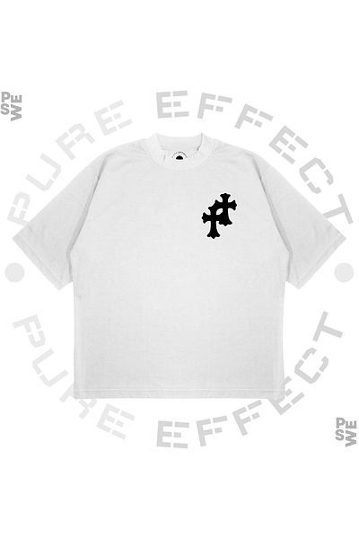 PURE EFFECT Tricou unisex oversize cu imprimeu cu cruce în formă de box, din țesătură groasă