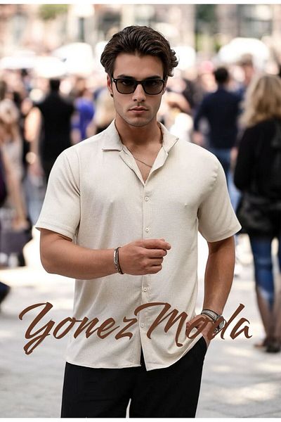 YONEZ MODA Ανδρικό εποχιακό φαρδύ λινό πουκάμισο