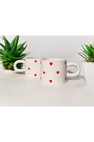 seda seramik 2 Pieces Handmade Plain Heart Mug 200 ml