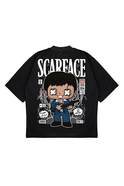 PURE EFFECT Tricou unisex oversize Scarface Tony Montana Sakıxlı cu imprimeu pe spate
