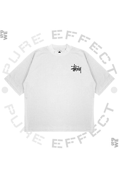PURE EFFECT Stussy Baskili Oversize Unisex %100 Pamuklu Nefes Alan Kalin Kumaşli T-shirt