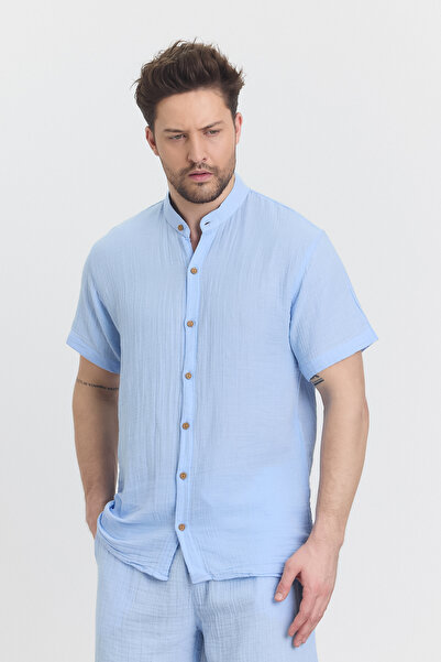 TCT TEKSTİL Cămașă pentru bărbați - Cămașă cu mânecă scurtă cu guler Halim din muselină - 4080