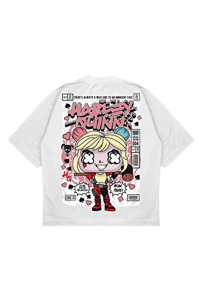 PURE EFFECT تي شيرت هارلي كوين كبير الحجم للجنسين مطبوع من الخلف بقصة مربعة و...