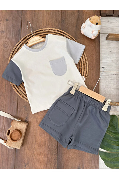 Kids Kingdom Pocket Detailed Shoulder Snap Fastener Full Size Summer Baby Boy Suit Cg 798505