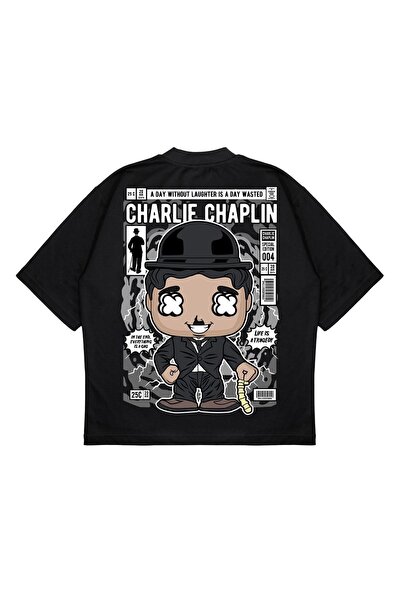 PURE EFFECT Унісекс Oversize Чарлі Чаплін з принтом на спині Boxy Fit з товст...