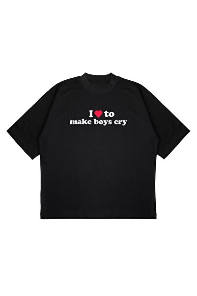 PURE EFFECT Unisex Oversize I Love To Make Boys Cry Μπλουζάκι με στάμπα με στ...