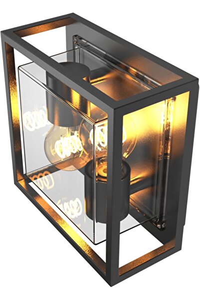 Calex مصباح حائط LED بولونيا، 2x E27، أسود، IP44 مقاوم للرذاذ، تصميم صناعي حديث