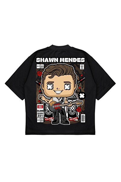 PURE EFFECT تي شيرت شون مينديز كبير الحجم للجنسين مطبوع من الخلف بقصة ضيقة من القماش السميك