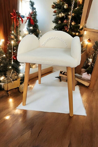 BEYLERBEYİ Makyaj Pufu, Kırem Renkli, Dekoratif Puf, Yüksek Ayaklı Puf, Mini Berjer Koltuk Pufu