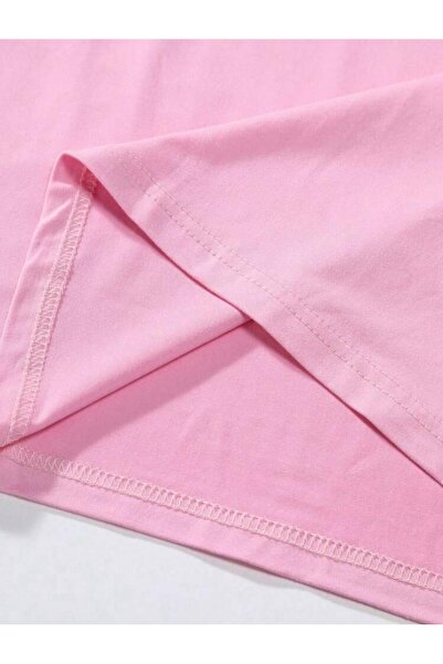 SELENA BUTİK Unisex Βαμβακερό μαλακό ροζ μπλουζάκι με λαιμόκοψη