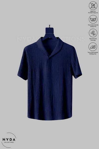 Nyda Collections Lycra Crinkle Fabric Summer T-Shirt Set White-Navy Blue Women Men
