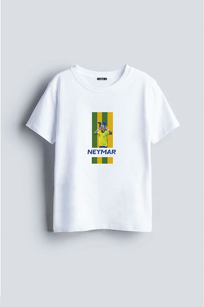 sielta Tricou alb pentru copii cu decolteu rotund cu imprimeu fotbalist Neymar