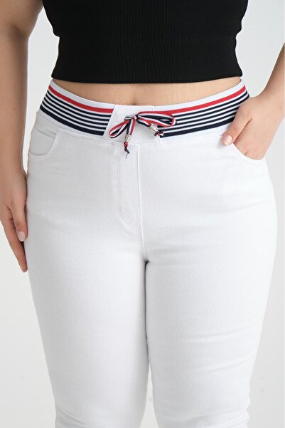 SERRA BÜYÜK BEDEN Denim White Plus Size Trousers