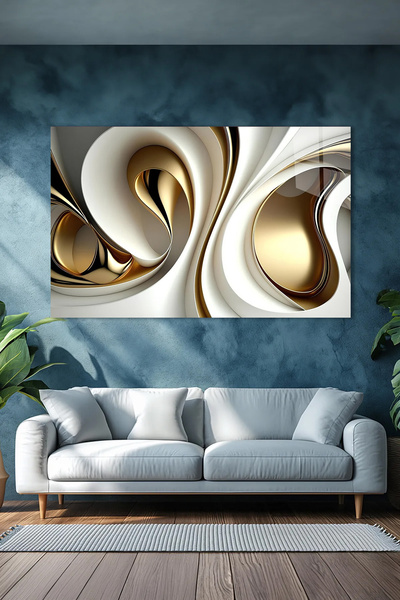 TAULART GOLD DETAYLI SOYUT TASARIM YATAY TABLO ULTRA CANLI RENKLİ KIRILMAZ CAM TABLO EV HEDİYESİ