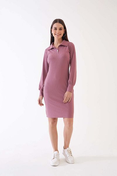 Salt Attire Women's Solid Mini Dress With Collared Neck Perfect For Casual Outings