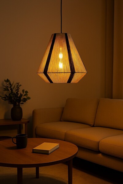 oceanpoint Modern Makrome İpli Avize, Siyah Gri Tasarım, El Yapımı Dekoratif Aydınlatma, 40 cm