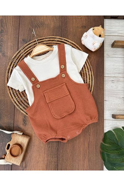 Kids Kingdom Fenced Body Zıbir 2 Pieces Baby Daily Men's Salopet Jumpsuit with Pockets