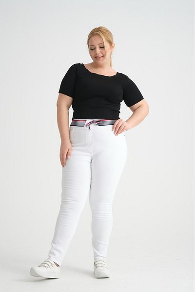 SERRA BÜYÜK BEDEN Denim White Plus Size Trousers