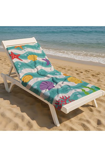 Viadela Underwater Creatures Patterned Beach Towel – Colorful Coral & Star Design