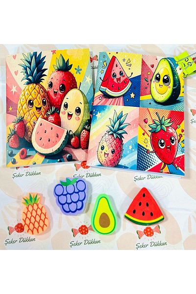 ÖZ KIRTASİYE Set de șters pentru blocnotes Fruits (4 șters 2 caiete).