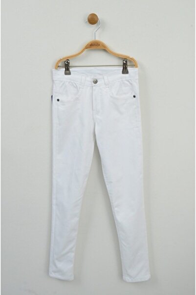 Z B Bebe 23 Nisan Beyaz Basic Likralı Unisex Çocuk Pantolon (5-12 Yaş)