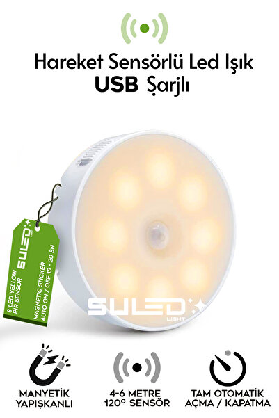 SULED Hareket Sensörlü Led Işık USB Şarjlı Mıknatıslı Harekete Duyarlı Işık