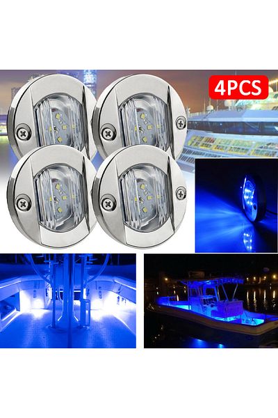 Choice 4PC Blue 3Inch 6 Led Round Chrome Marine LED Transom Mount Stern Anchor Navigation Light Waterproof