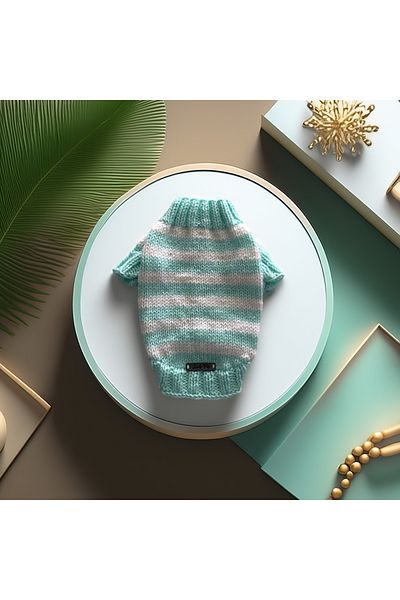 Lady Fify Turquoise White Striped Sweater for Cat Dog
