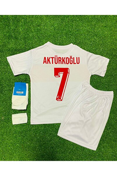 BYSPORTAKUS Türkiye Euro 2024 Kerem Aktürkoğlu BEYAZ Çocuk Forması 4'lü Set