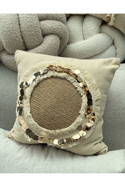 sevaradekor Tasseled Throw Pillow Sequin Throw Pillow Linen Throw Pillow Cover Bohemian Linen Throw Pillow Cover Straw Pillow