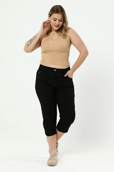 SERRAXXL Plus Size Gabarin Fabric Slit Detail Capri