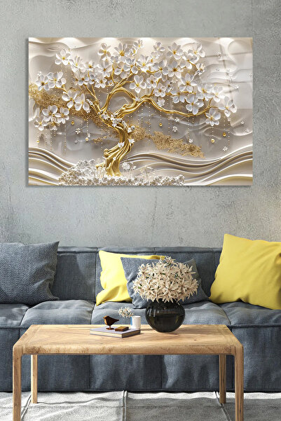 TAULART GOLD DETAYLI ALTIN KÖKLÜ AĞAÇ YATAY TABLO ULTRA CANLI RENKLİ KIRILMAZ...