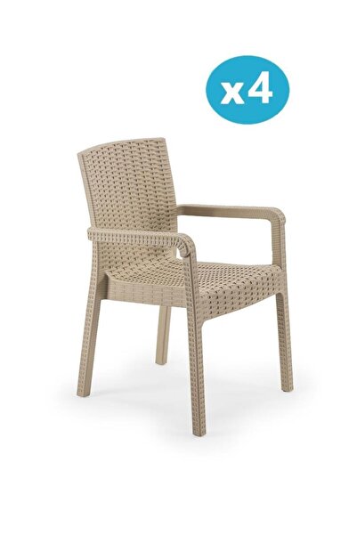 Omnipazar SY-2527 Royale Hasır Desenli Rattan Bahçe Koltuk Sandalye 4'lü Set