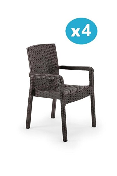 Omnipazar SY-2527 Royale Hasır Desenli Rattan Bahçe Koltuk Sandalye 4'lü Set