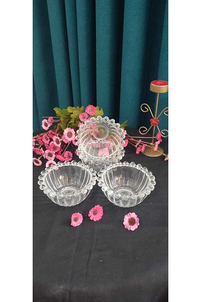 ORTAKÖY CENNETİ Beaded 6 Pieces Glass Presentation Bowl 10 cm Mouth Width 5 cm Height 160 Cc